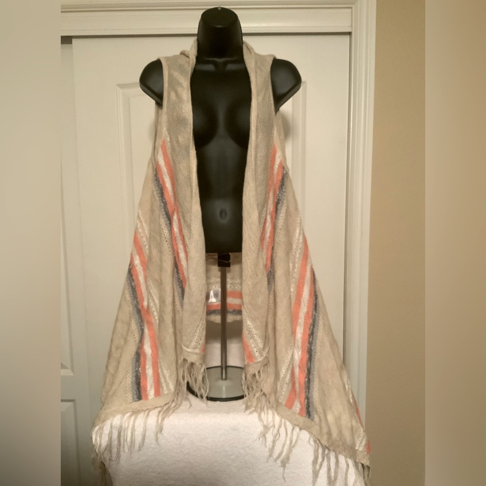 Natural Reflections Kimono open front sleeveless striped sweater knit sz XL
